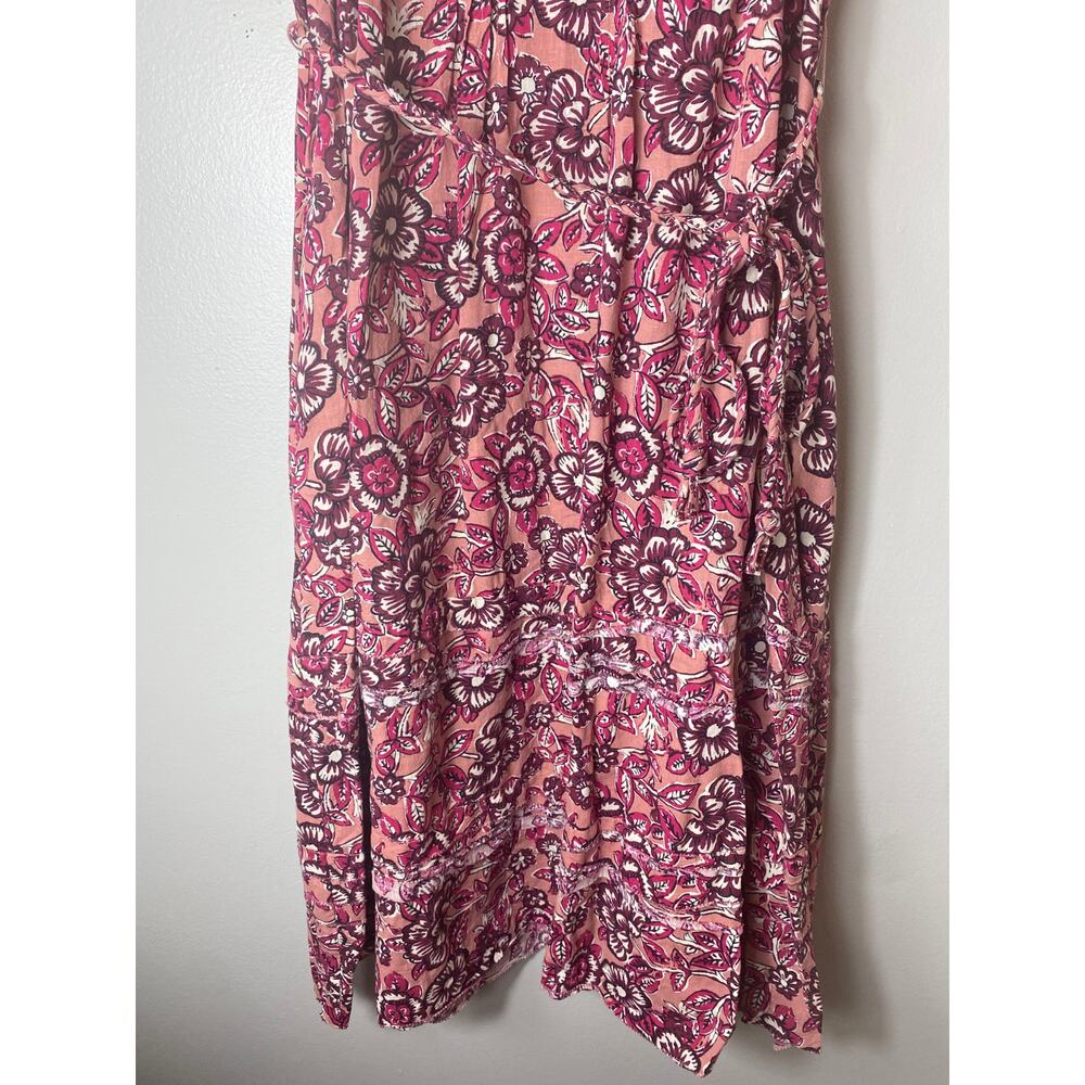FAHERTY DRESS LINEN FLORAL MIDI PINK COTTAGECORE MILKMAID BOHO WESTERN COQUETTE - Picture 9 of 16